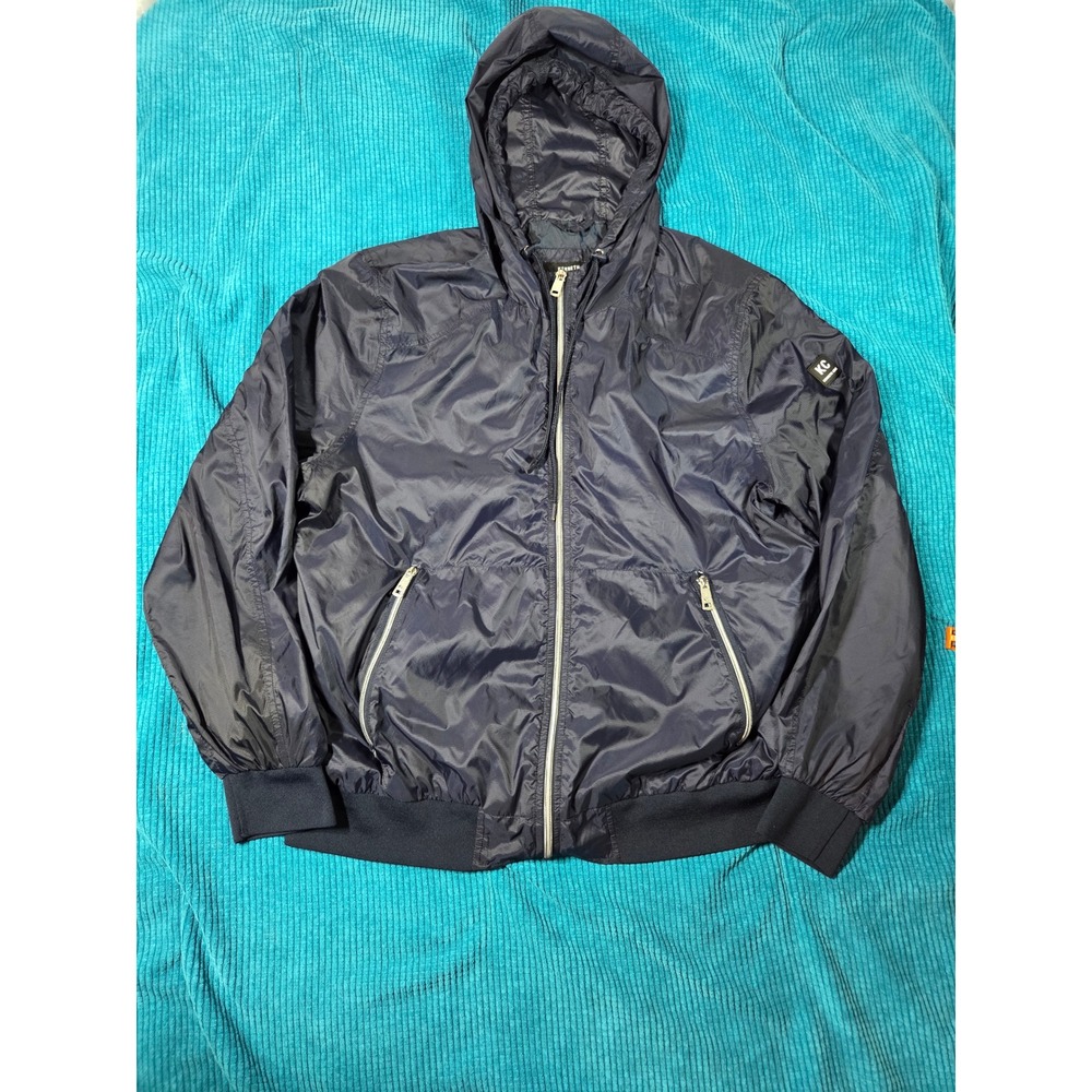 Kenneth Cole New York Mens Navy Blue Hooded Windbreaker Jacket Size L Ripstop